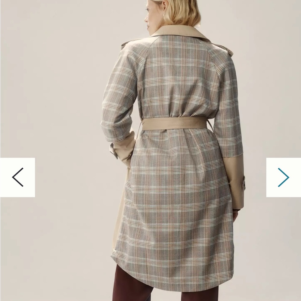 Anthropologie Dolan Mixed Plaid Trench Coat - Picture 2 of 7